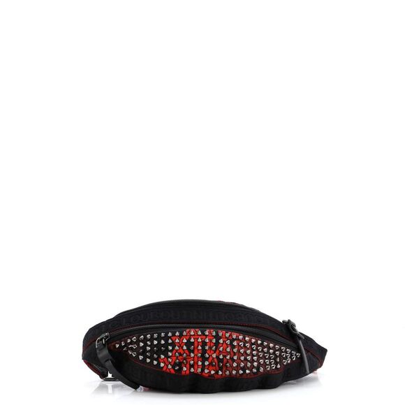 Christian Louboutin Paris NYC Waist Bag Spiked Nylon Small Black - Picture 4 of 7